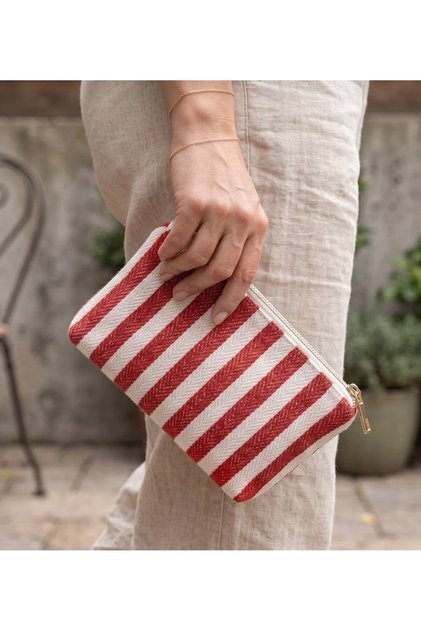 Canvas Red Striped Makeup Bag