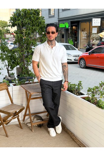 Buttoned Basic Polo Neck Knitwear