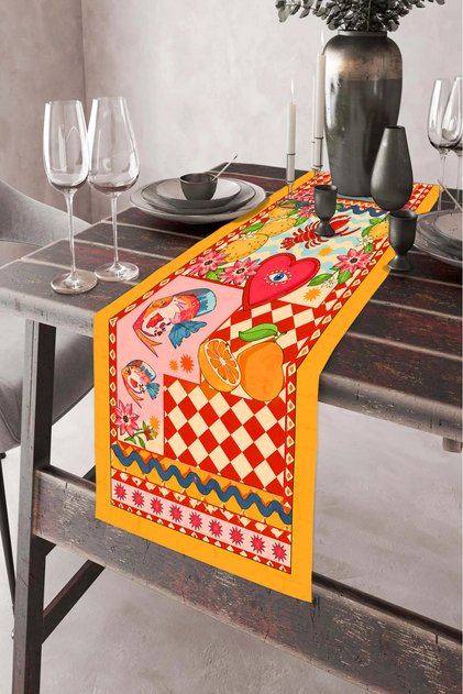 40X140Cm Woven Stain-Resistant Printed Thai Feather Fabric Tablecloth Decorative Runner Washable