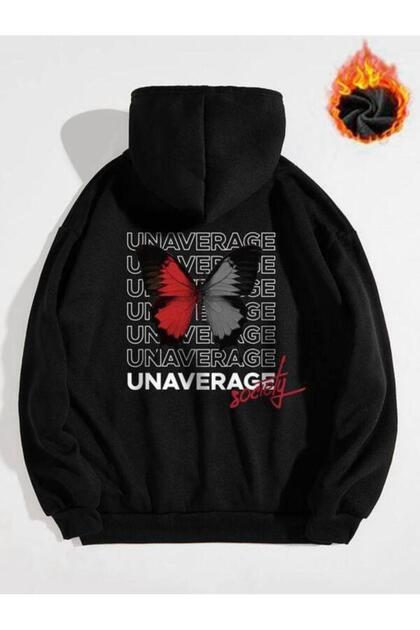 Unisex Oversize 3 Thread Raster Printed Hooded Sweatshirt with Kangaroo Pocket "Unaverage Butterfly"