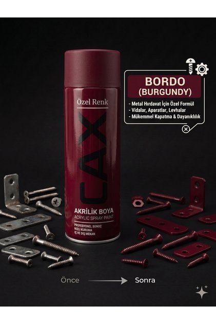 CAX Akrilik Sprey Boya 400ml - Metal Hırdavat Vida Bağlantı Aparatı İçin Özel Renk