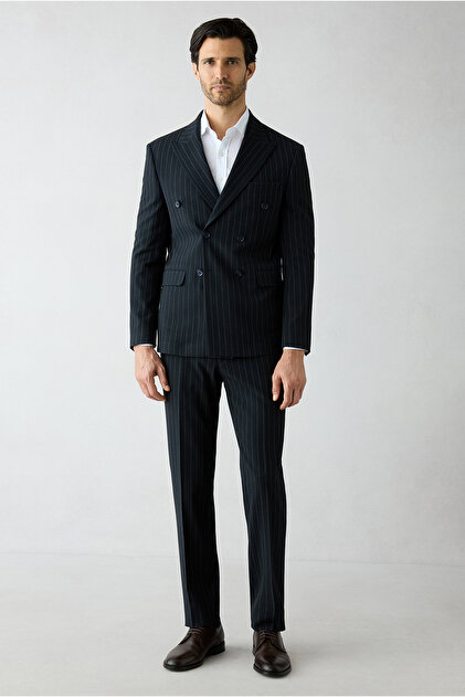 7 Drop Slim Fit Slim Fit Pointed Collar Double Breasted Elastic Waist Striped Suit