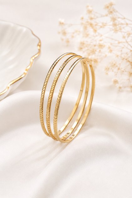 Set of 3 Gold Patterned Thin Bracelets