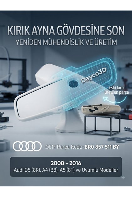Audi A4 Q5 A5 Uyumlu Otomatik Kararan İç Dikiz Aynası Plastik Gövde (8R0857511BY Muadili)