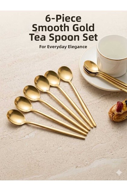 6-Piece Gold Tea Spoon Set - Dowry-Style Stylish Design Steel Tea and Coffee Spoons