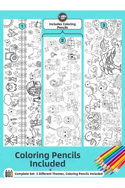 3 Different Themes Giant Coloring Paper 60 Cmx2 Meters Holiday Activity Roll - Children's Educational Paint Roll Paper Set of 3