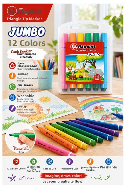 Jumbo Felt Tip Pen 12 Colors 1 Pack Fixpoint 12-Pack Jumbo Felt Tip Pen Vivid Colors Washable Quality