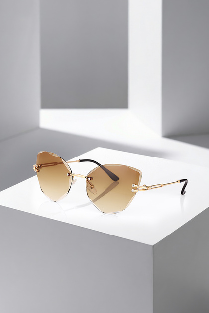 Uv400 Protection Crystal Cut Glass Cat Eye Sunglasses Brown Gold Color Plg-2064C2