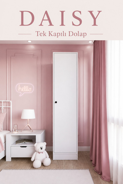 midoser Daisy 45 Cm Beyaz Tek Kapılı Elbise Dolabı - Gardırop