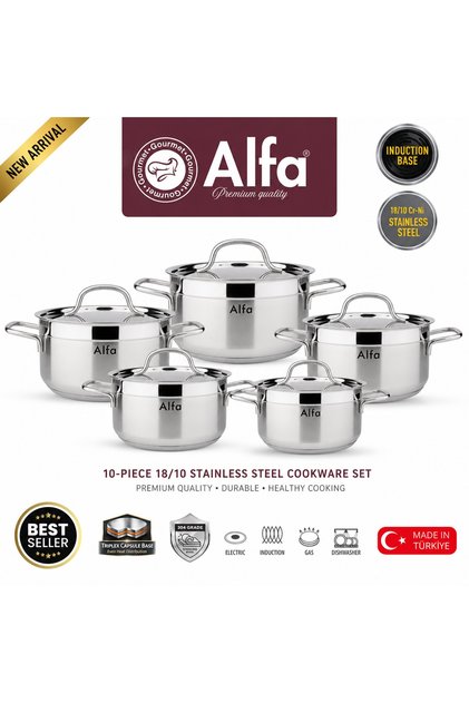 10-Piece Stainless Steel Cookware Set with Lids – Premium Durable Casserole Pots-Induction