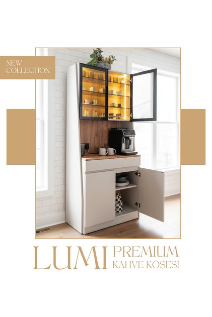 Lumi Led'li Kahve Köşesi | Cam Kapaklı Premium Mini Bar & Çok Amaçlı Dolap | Beyaz-Çam