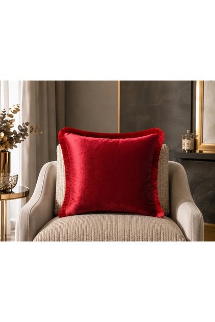 Exclusive Imported Atlas Red Color Tufted Throw Pillow Cover 43X43 cm