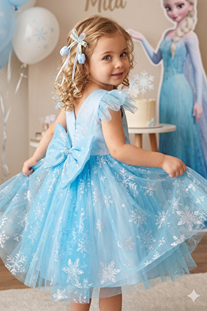 ALYRA Girls' Elsa Dress Short Sleeve Birthday Party Wedding Special Occasion Evening Dress Frozen Dress 1-5 Years