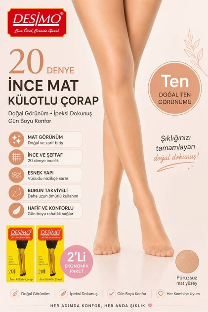2-Piece 20 Denier Thin Matte Women's Pantyhose