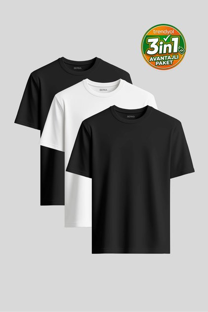 Ekonomické balenie 3 kusov bavlnených tričiek Premium Fit Basic 100% Wardrobe Essentials
