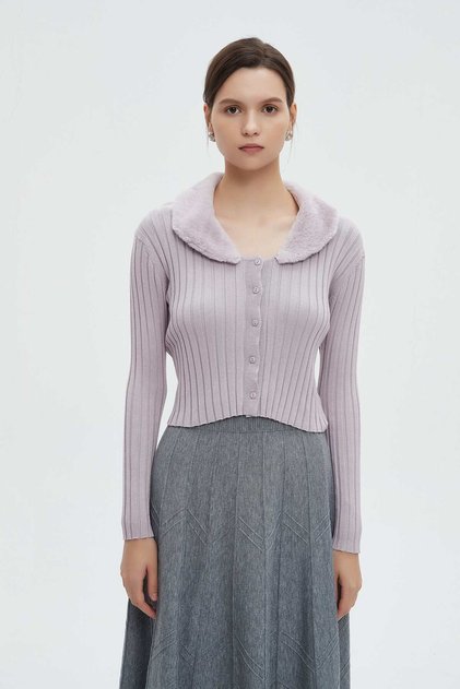 Fur Cardigan with Long Sleeves, Button Front