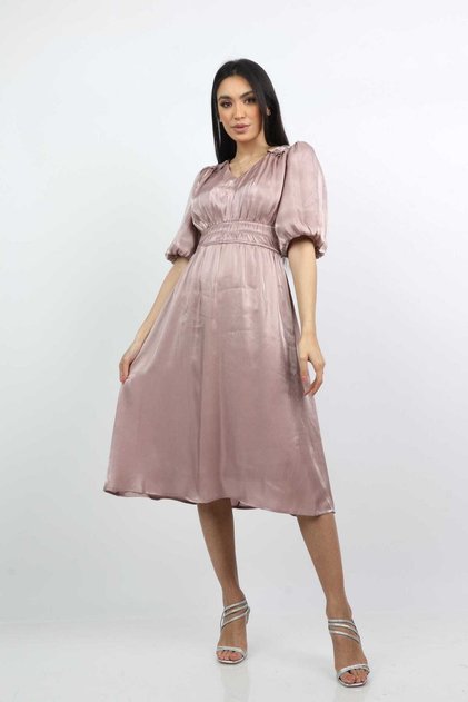 Plain Midi Dress with Short Sleeves for Women