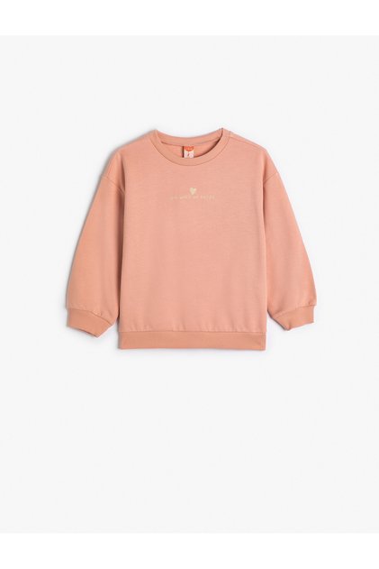 Sweatshirt Uzun Kollu Bisiklet Yaka Baskı Detaylı Şardonlu Pamuklu