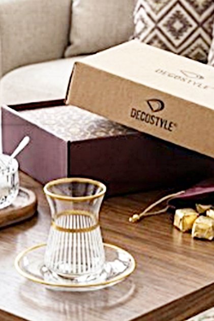 Dik Dekor Gold İrem Cut Decorated 12-Piece Tea Set for 6 People - Luxurious Appearance