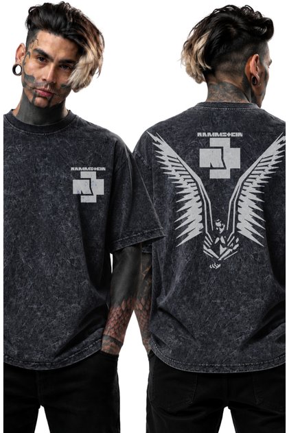 Unisex Rammstein Logo με στάμπα πλάτης που πλένεται μπλουζάκι, ρετρό μπλουζάκι με θέμα την υπερμεγέθη ροκ μπάντα
