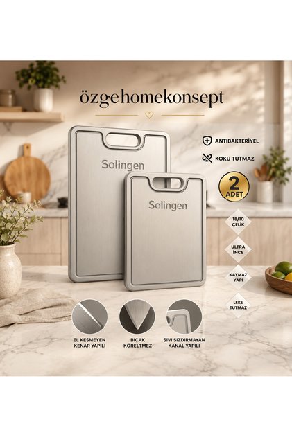 Set of 2 Solingen Steel Cutting Boards, Non-Slip & Durable