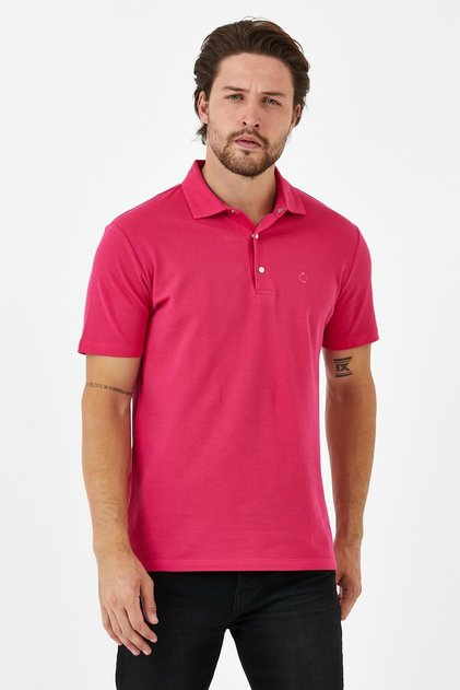 Men's Basic Polo Neck Plain Comfort Pink T-Shirt