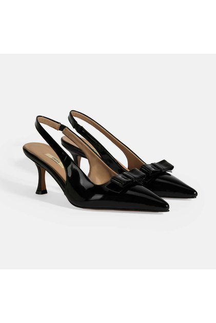 Women's Black Bow Detailed Patent Leather Heeled Classic Shoes