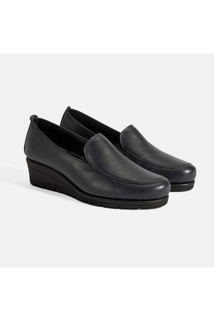 Women's Navy Blue Desacomfort Wedge Heeled Leather Shoes