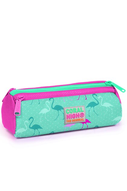 Kids Water Green Flamingo Patterned Three Compartment Pencil Bag 22315