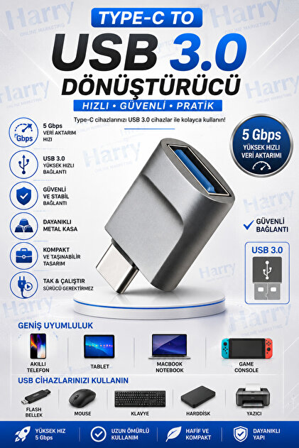 Tüm Type-c Olan Cihazlara Uyumlu Type-c To Usb 3.0 Veri Aktarımı Macbook Flash Bellek Mouse Çevirici