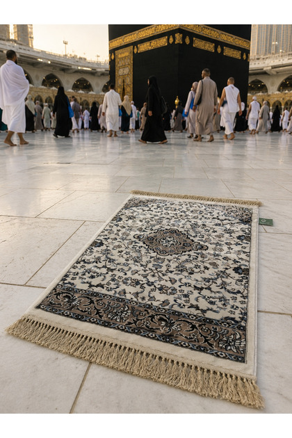 001_Krem-14 mm /2200 Gr Soft Tightly Woven Medi̇ne-İ Munevvere Prayer Mat Model