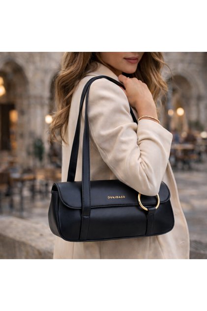 Black Gold Ring Detailed Women's Ring Shoulder Bag | Black T8314