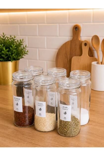6-Piece Glass Jar Set Transparent Vacuum Lid Spice Jar Set Storage Container Jar with Labels 500 ml