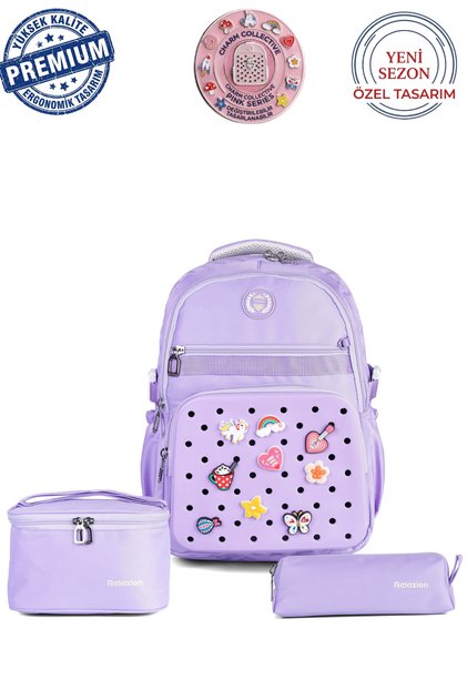 Set of 3 Children's Primary School Bags with Ultra-Luxury Accessories, Pencil Holder, Thermal Lunch Bag, Backpack