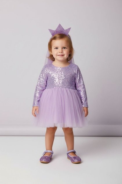 Lilac Sequin Long Sleeve Baby Girl Dress - Berry