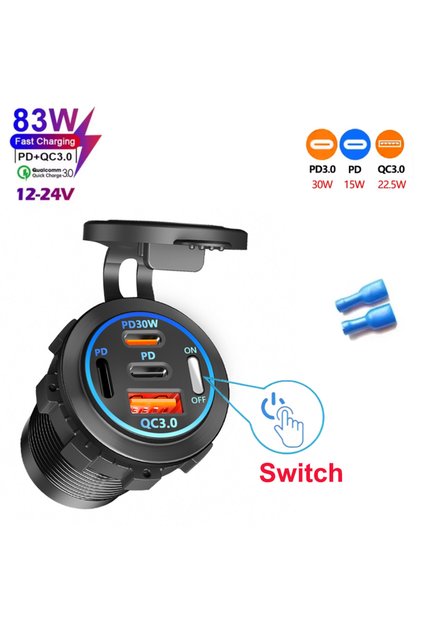 kebidumei 4 Ports No Cable B NEW 4 Ports Dual PD Dual QC 3.0 USB Car Charger with Voltmeter Socket P