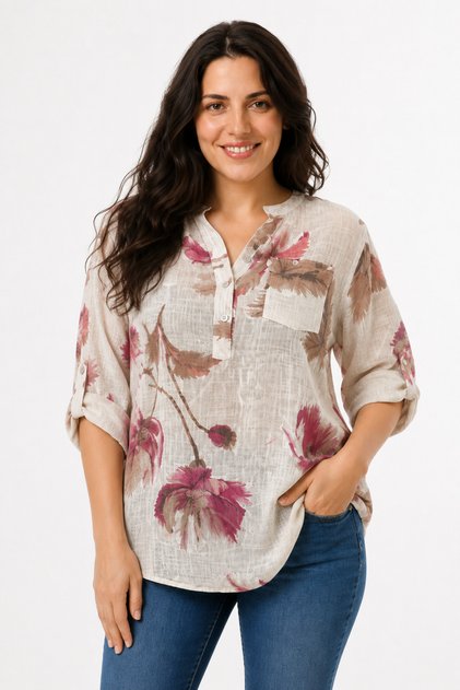Women's Multi-Colored Patterned Italian Style Y Half-Buttoned Dominant Collar Shirt