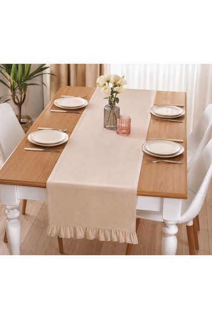 Buldan Handmade Beige Color Ruffle Runner