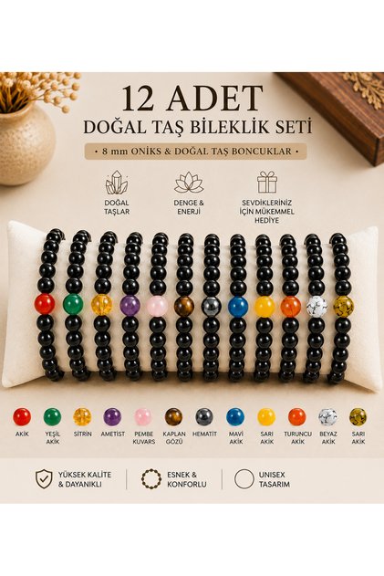 Set of 12 Colorful Natural Stone Bracelets