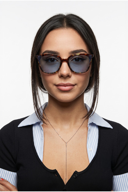 Azura Leopard Patterned Square Oversized Blue Gradient Glass Unisex Retro Sunglasses