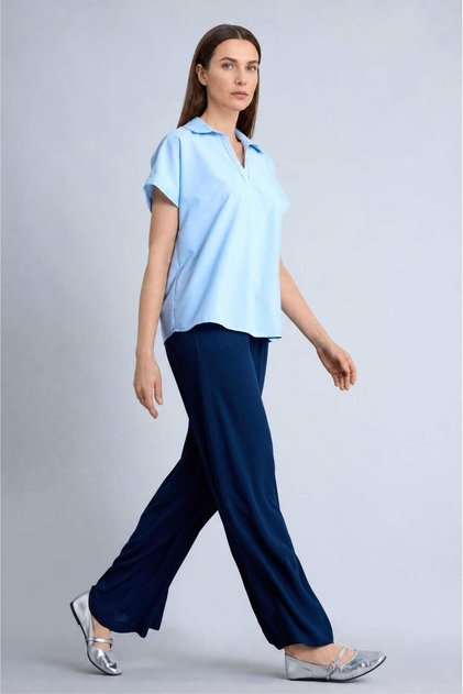 Culotte Wide Leg Wrinkled Textured Viscose Navy Blue Trousers C9565Ax26Sm