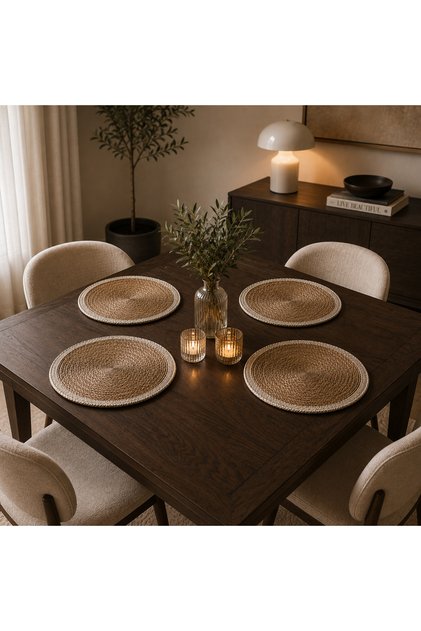Wicker Supla Four-Piece Round American Service Set 35 cm Natural Look Woven Table Service Set of 4 (4 Pieces)