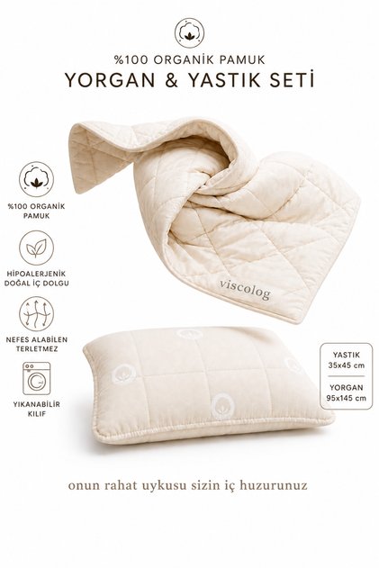 100% Organic Cotton Baby Sleeping Quilt and Pillow Set (with Interlining Bag)