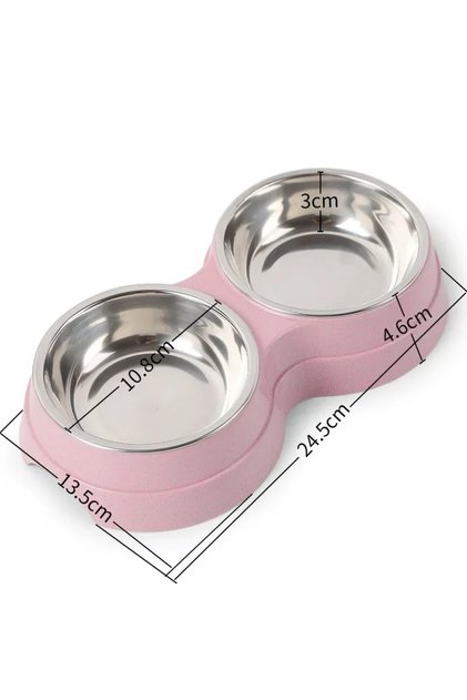Pink Double Pet Bowls Dog Food Water Feeder Stainless Steel Pet Drinking Dish Feeder Cat Puppy Feedi