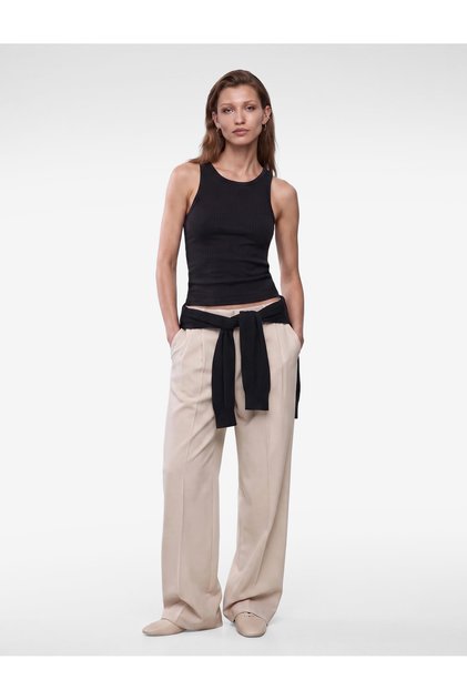 Cotton Crew Neck Ribbed Undershirt Blouse