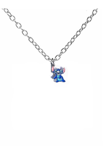 Sevimli Pembe Kulaklı Mor Stitch Kolye – Unisex, Renkli ve Eğlenceli Tasarım