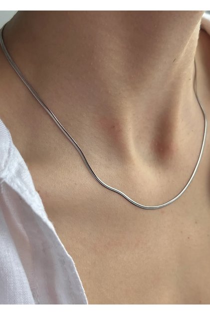 Italian Silver Flat Snake Necklace 316 L Steel Men's Women's Chain