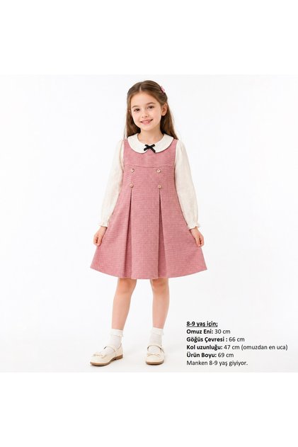 Pink Girls' Cotton Dress with Baby Collar, Seersucker Texture, Casual & Stylish