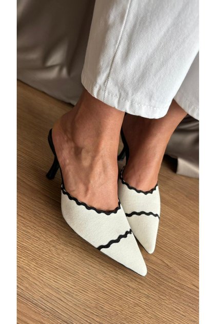 Marea Linen Heelled Slippers Black