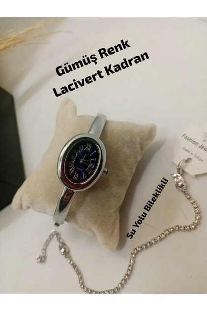 Kelepçe Model Cartiar Tasarım , Kadın Kol Saati - LACİVERT RENK KADRAN - Gümüş Renk Kasa- SU YOLU BİLEKLİKLİ , 21 CM BİLEZİK ÖLÇÜSÜ